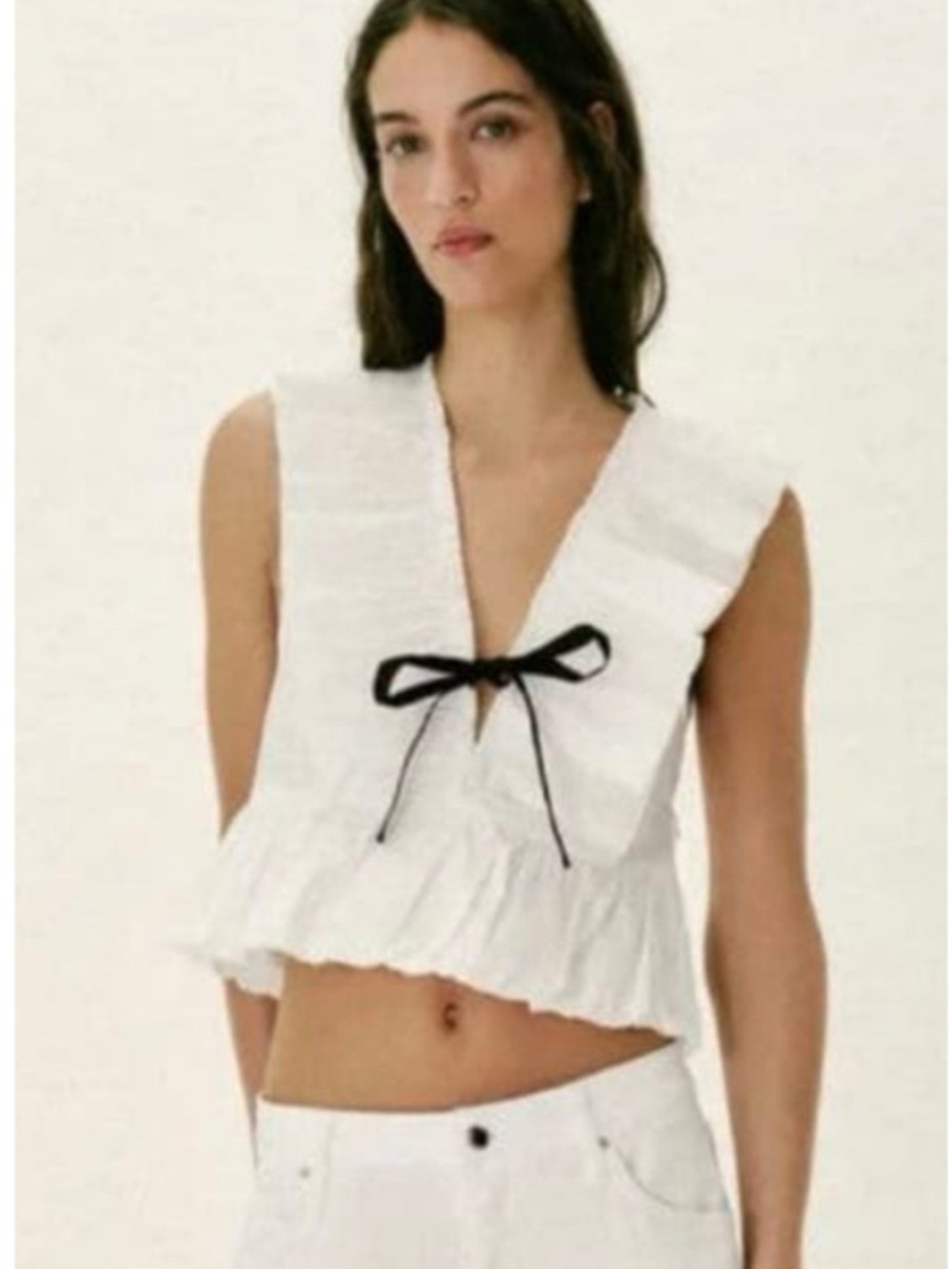 Zara Pleated Ruffle Bow Top - Picture 2 of 16